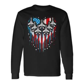 4Th Of July Fighter Jet American Flag Usa Fathers Day Long Sleeve T-Shirt - Thegiftio UK