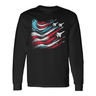 4Th Of July Jet American Flag Patriotic Usa For Boys Long Sleeve T-Shirt - Monsterry