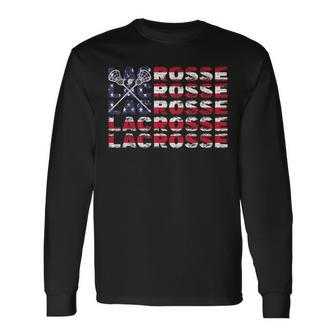 4Th Of July Lacrosse Stick Lax American Flag Patriotic Long Sleeve T-Shirt - Monsterry UK