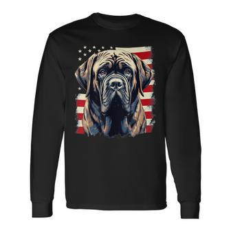 4Th Of July Us Flag English Mastiff Dog Long Sleeve T-Shirt - Monsterry