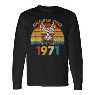 53Rd Birthday 53 Year Cat Lover Vintage Awesome Since 1971 Long Sleeve T-Shirt - Monsterry