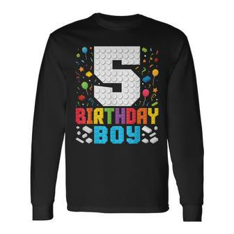 5Th Birthday Boys Master Builder Five Years Blocks Building Long Sleeve T-Shirt - Seseable