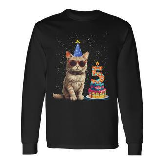 5Th Birthday Cute Cat 5 Years Old Bday Party Kitty Cat Lover Long Sleeve T-Shirt - Seseable
