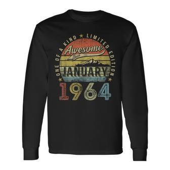 60Th Birthday Awesome Since January 1964 60 Year Old Long Sleeve T-Shirt | Mazezy