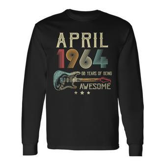 60Th Birthday Guitar Lover Vintage April 1964 60 Year Old Long Sleeve T-Shirt | Mazezy AU