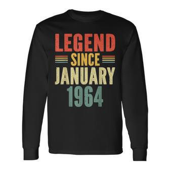 60Th Birthday Legend Since January 1964 60 Years Old Vintage Long Sleeve T-Shirt - Monsterry AU