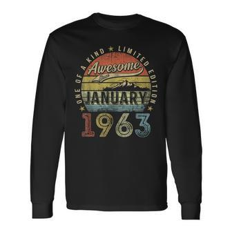 61Th Birthday Awesome Since January 1963 61 Year Old Long Sleeve T-Shirt | Mazezy