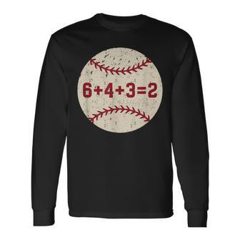 6432 Baseball Double Play Retro Baseball Player Long Sleeve T-Shirt - Seseable