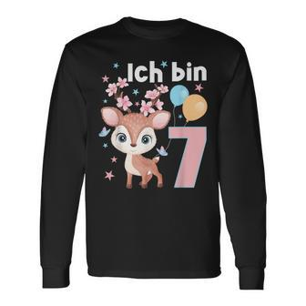 7 Jahre Alt Ich Bin 7 Hirsch Deer 7Th Birthday Black Langarmshirts - Seseable