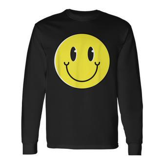 70S Yellow Smile Face Cute Happy Peace Smiling Face Long Sleeve T-Shirt - Seseable