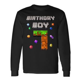 7Th Birthday Boy 7 Video Gamer Pixel Number Seven Bday Party Long Sleeve T-Shirt - Monsterry DE