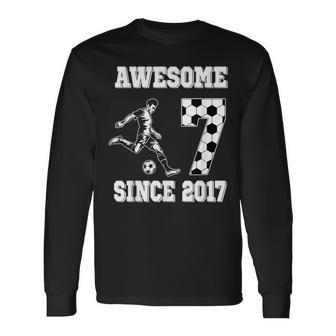 7Th Birthday Boy Awesome Since 2017 Soccer 7 Years Old Long Sleeve T-Shirt | Mazezy DE