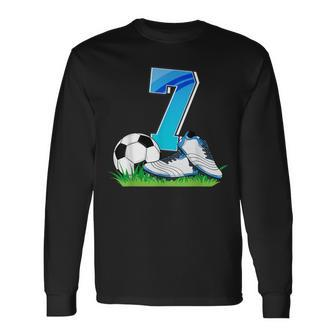 7Th Birthday Football Soccer 7 Years Old Boys Long Sleeve T-Shirt - Seseable