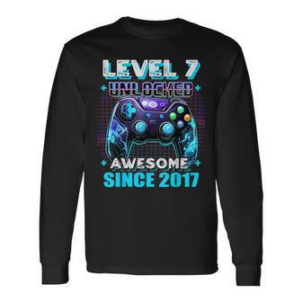 7Th Birthday Gamer 7 Years Old Bday Boy Seven Son Long Sleeve T-Shirt | Mazezy