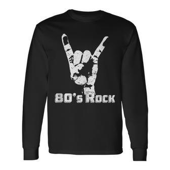 80S Rock N Roll Band Hand Horns Vintage Style Long Sleeve T-Shirt - Monsterry AU