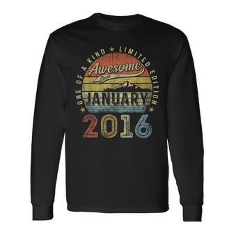 8Th Birthday Awesome Since January 2016 8 Year Old Long Sleeve T-Shirt - Monsterry
