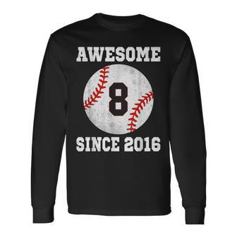 8Th Birthday Baseball Player 8 Years Old Vintage Sports Long Sleeve T-Shirt - Seseable