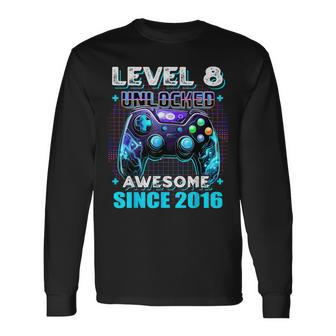 8Th Birthday Gamer 8 Year Old Bday Boy Eight Son Long Sleeve T-Shirt | Mazezy