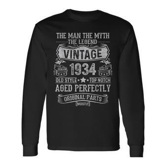 90 Year Old Vintage 1934 Man Myth Legend 90Th Birthday Long Sleeve T-Shirt - Thegiftio UK