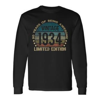 90Th Birthday 90 Year Old Vintage 1934 Limited Edition Long Sleeve T-Shirt - Seseable