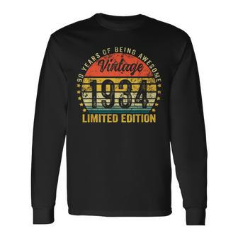 90Th Birthday 90 Years Old Vintage 1934 Birthday Long Sleeve T-Shirt - Monsterry DE