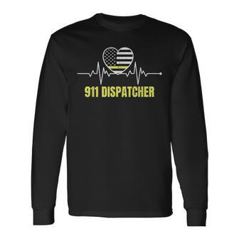 911 Dispatcher Thin Yellow Line Dispatch Us American Flag Long Sleeve T-Shirt - Seseable