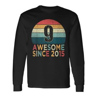 9Th Birthday Vintage Retro 9 Years Old Awesome Since 2015 Long Sleeve T-Shirt - Thegiftio UK