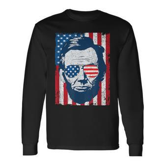 Abe Lincoln Beard Sunglasses & American Flag 4Th Of July Long Sleeve T-Shirt - Monsterry CA