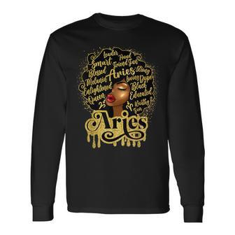 African American Birthday Afro Natural Hair Aries Girl Long Sleeve T-Shirt - Monsterry UK