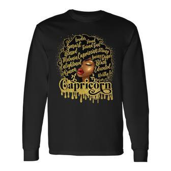 African American Birthday Afro Natural Hair Capricorn Girl Long Sleeve T-Shirt | Mazezy AU