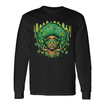 African American Female Leprechaun Black St Patrick's Day Long Sleeve T-Shirt - Seseable