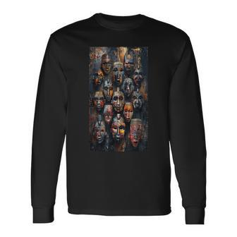 African African Masks Tribal Ethnic Traditional Long Sleeve T-Shirt - Monsterry