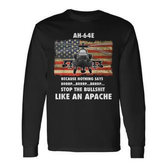 Ah-64E Apache Helicopter Military And Veteran Vintage Flag Long Sleeve T-Shirt - Monsterry