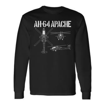 Ah64 Apache Schematic Military Attack Helicopter Apache Long Sleeve T-Shirt - Monsterry AU