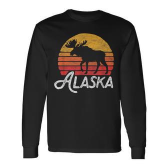 Alaska Moose Sunset Retro Vintage Vibe Long Sleeve T-Shirt - Monsterry CA