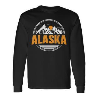Alaska Vintage Mountains Sunrise Alaskan Pride Long Sleeve T-Shirt | Mazezy