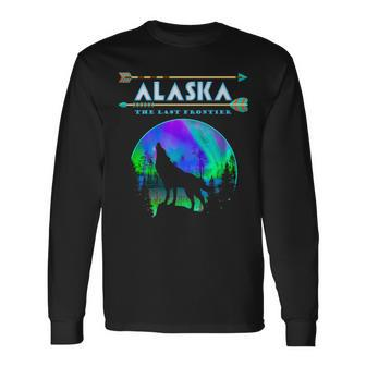 Alaskan Wolf Alaska State Pride Alaska Northern Lights Long Sleeve T-Shirt - Monsterry UK