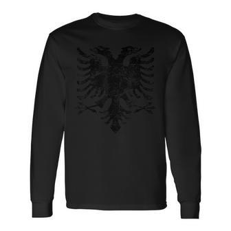 Albania Eagle Big Flag Vintage Distressed Albanian Flag Long Sleeve T-Shirt - Monsterry DE