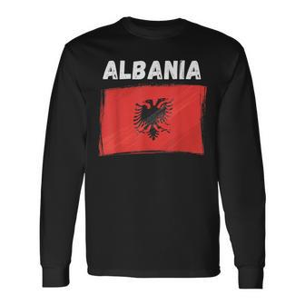 Albania Flag Holiday Vintage Grunge Albanian Flag Long Sleeve T-Shirt - Monsterry