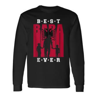 Albanian Dad 2 Boys Fathers Day Albania Flag Shqiptar Baba Long Sleeve T-Shirt - Monsterry CA