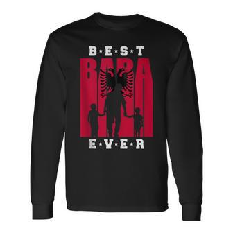 Albanian Dad 2 Boys Fathers Day Albania Flag Shqiptar Baba Long Sleeve T-Shirt - Monsterry UK