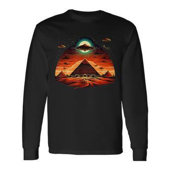 Aliens Space Ufo Ancient Egyptian Pyramids Science Fiction Long Sleeve T-Shirt - Monsterry AU