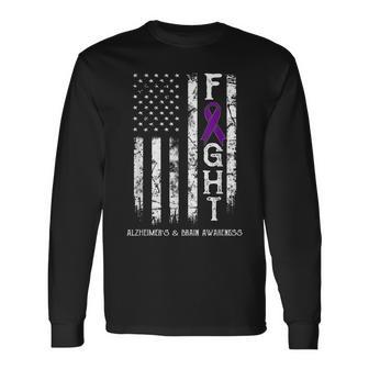 Alzheimer's And Brain Warrior Us Flag Long Sleeve T-Shirt - Monsterry