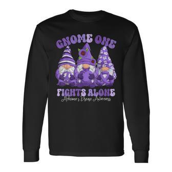 Alzheimer's Disease Awareness Month Purple Ribbon Gnomies Long Sleeve T-Shirt - Monsterry UK