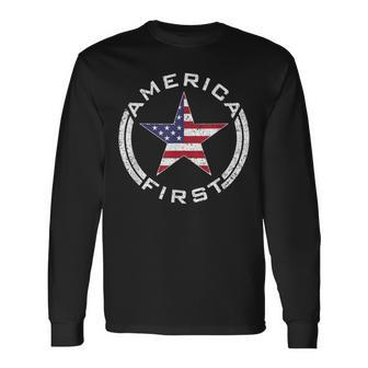 America First Usa Flag American Star Roundel Patriot Long Sleeve T-Shirt - Monsterry