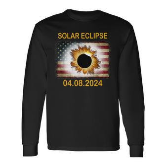 America Totality 04 08 24 Total Solar Eclipse 2024 Usa Flag Long Sleeve T-Shirt - Monsterry CA