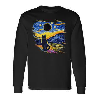 America Totality Solar Eclipse 2024 Starry Night Van Gogh Long Sleeve T-Shirt - Thegiftio UK
