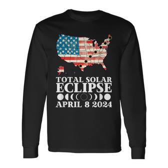 America Totality Total Solar Eclipse April 8 2024 Usa Map Long Sleeve T-Shirt - Monsterry DE