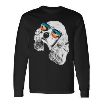 American Cocker Spaniel With Glasses Sunglasses Retro Style Long Sleeve T-Shirt | Mazezy