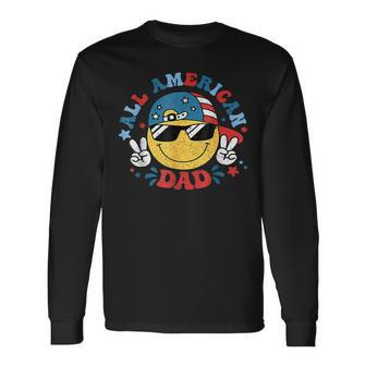 All American Dad 4Th Of July Dad Smile Face Fathers Day Long Sleeve T-Shirt - Seseable
